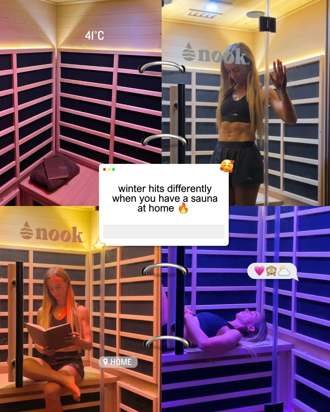 Our Nook Sauna is one of the best upgrades we&rsquo;ve made at home. It&rsquo;s my go-to for cold mornings, post-run recovery &amp; unwinding at the end of the day. 🧖🏼&zwj;♀️ 
If you&rsquo;ve been thinking about getting a sauna at home, Nook&rsquo;