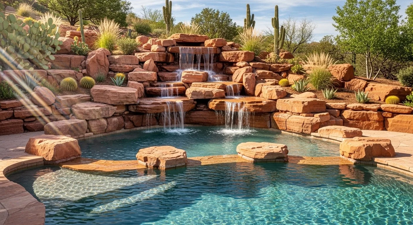 Stunning Rock Waterfall Pool Designs for Your Southern Utah Backyard