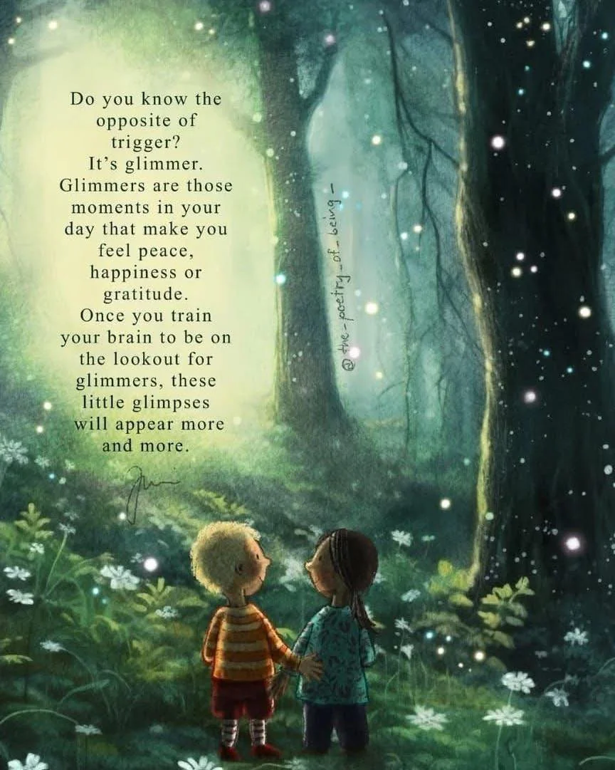 Glimmers appear when you release your pain, stress and the discomfort that has been robbing your body of energy and ease.
These can build up so gradually we sometimes forget what it felt like without them. 
If you&rsquo;d like some help to return you