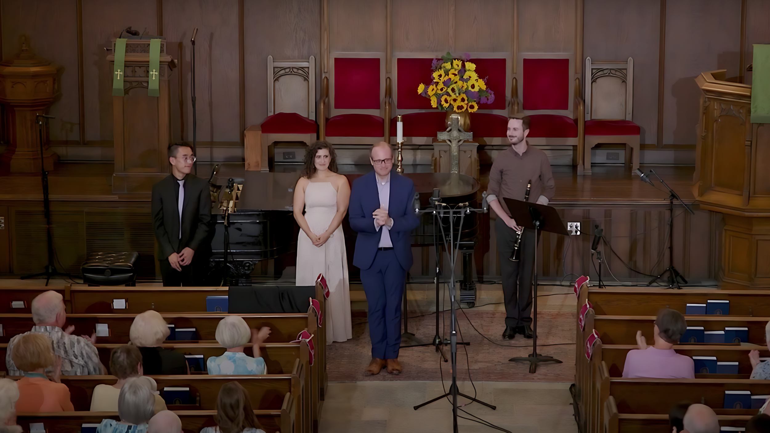 Composer Evan Fein taking a bow after a performance of his music at the 2023 Seven Hills Chamber Music Festival