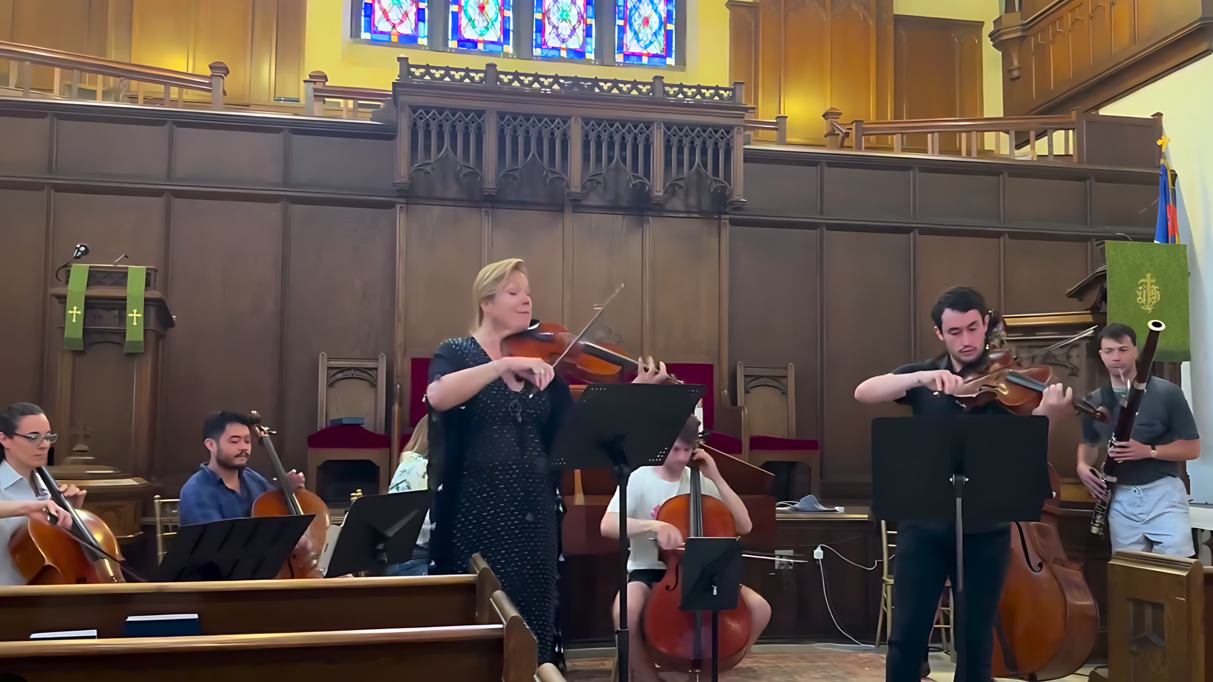 Composer/performer Jessica Meyer rehearsing at the 2024 Seven Hills Chamber Music Festival