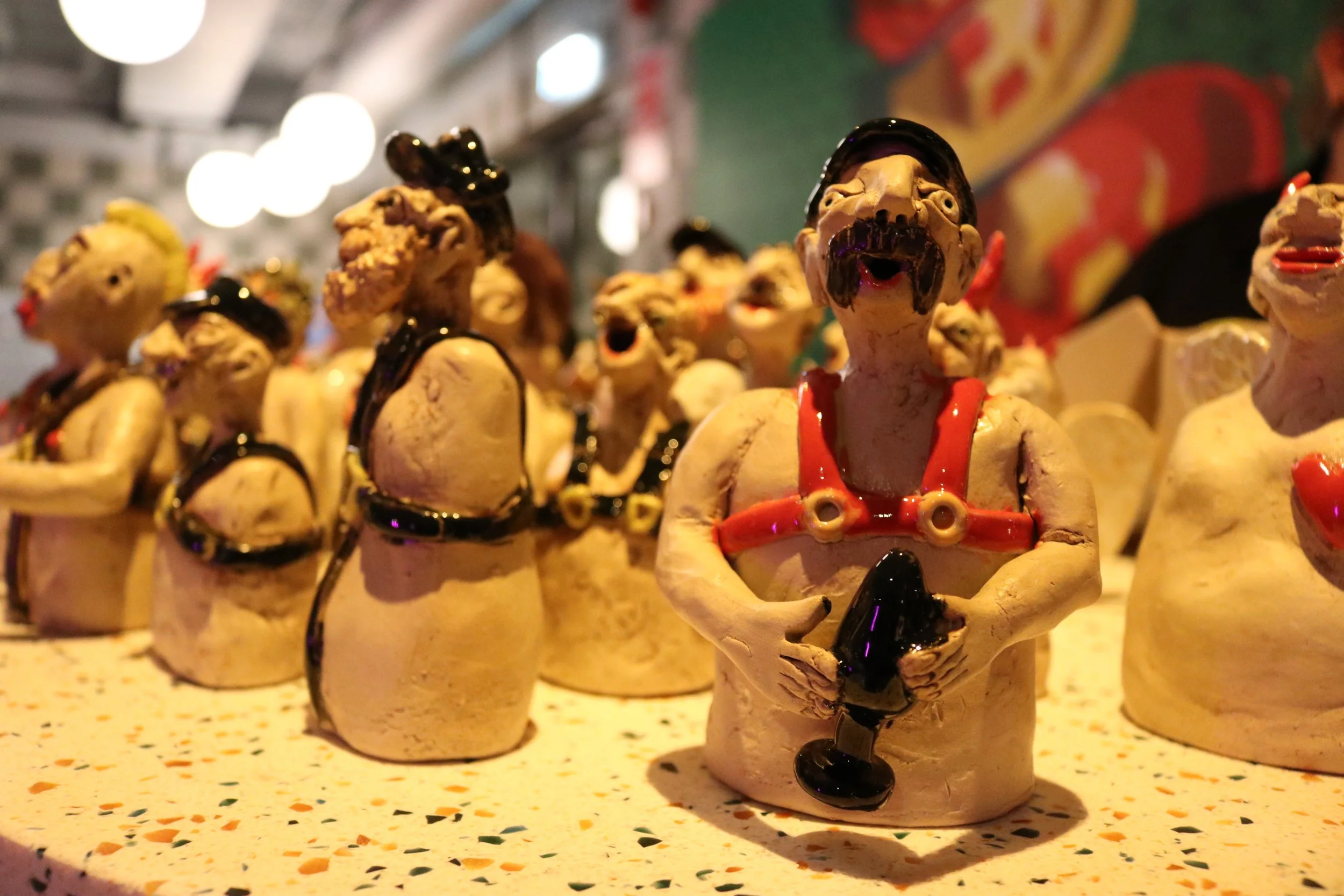 Sculptures made by Finnish artist Makla Laine and exhibited at the queer Christmas market in Helsinki on December 5, 2025 at the Hobo Hotel