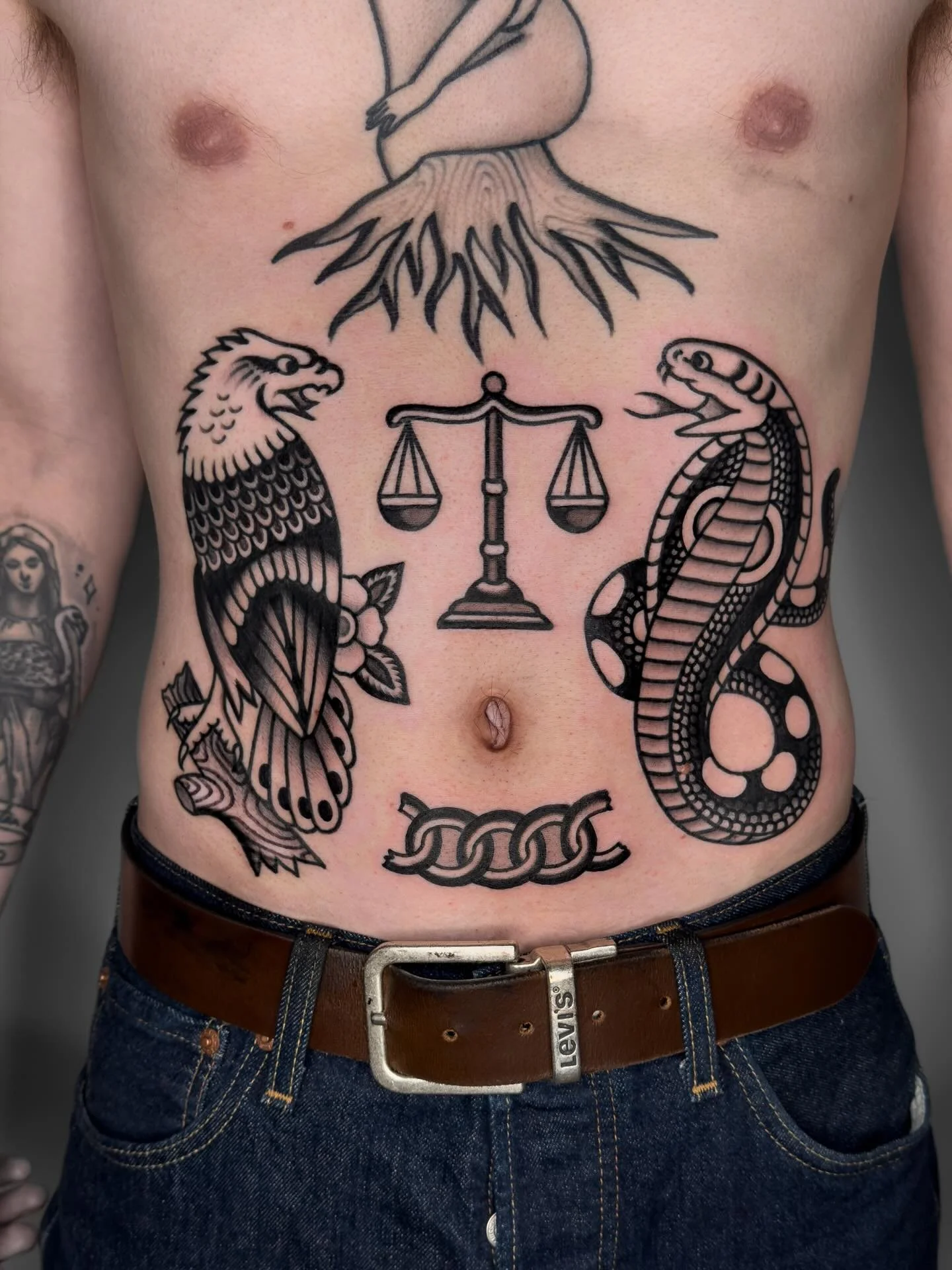 Finished up Anton&rsquo;s stomach today. Eagle, Cobra, Scales and chain, thanks for sitting through it!