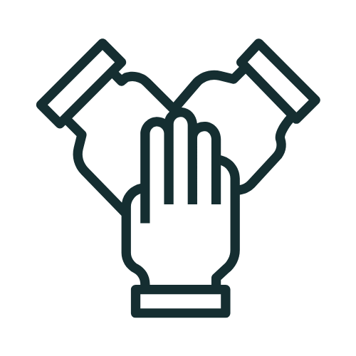 Three hands joining together in unity icon