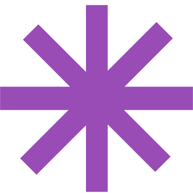 Purple asterisk with eight thick arms on a black background.