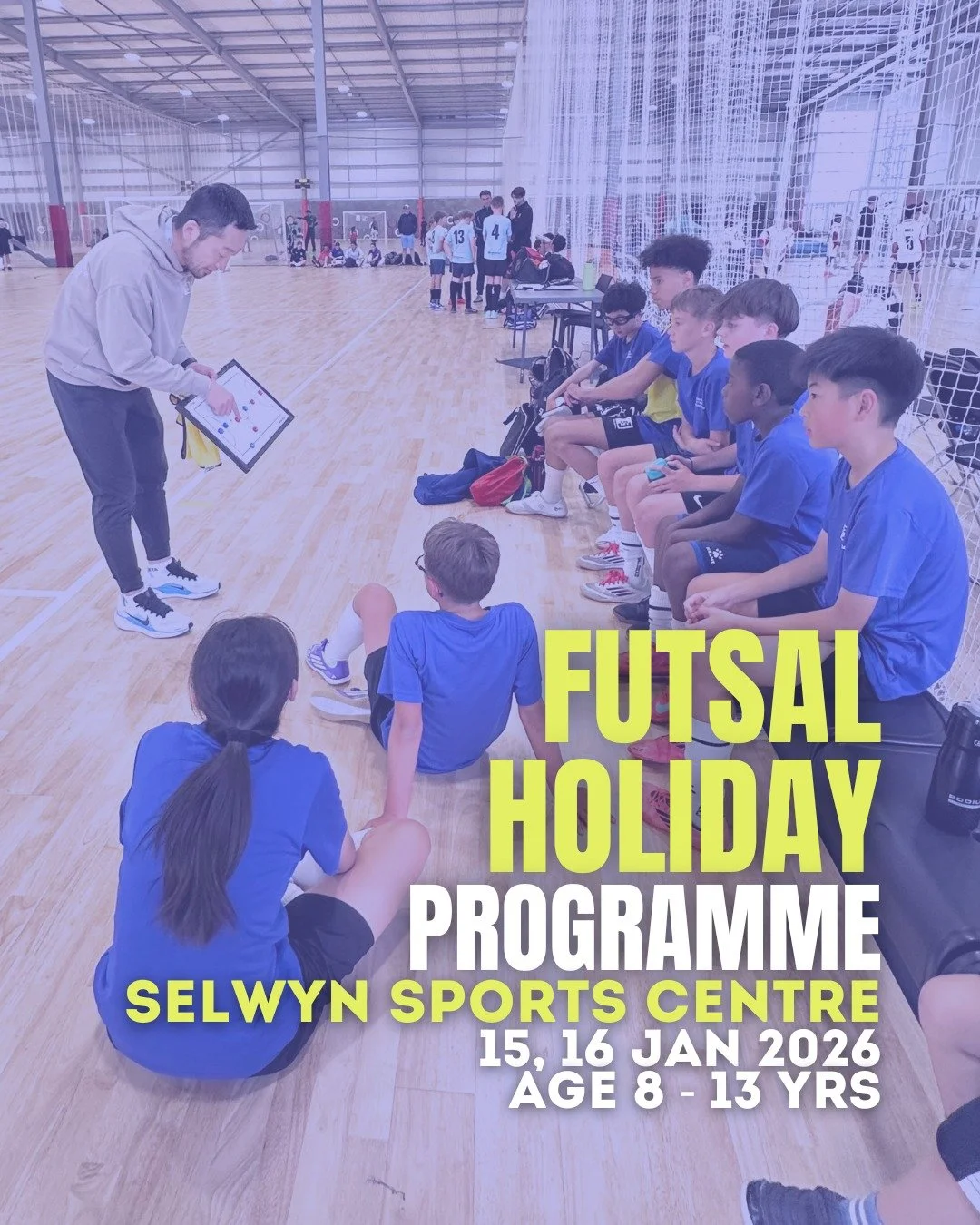 🟣 Gosal Futsal Holiday Programme &mdash; Selwyn ⚽️

We&rsquo;re excited to bring Gosal Futsal to Selwyn Sports Centre for the very first time!

📍 Selwyn Sports Centre
9:00 &ndash; 12:30
$30 per session
Ages 8&ndash;13 | Mixed

Led by Shingo Ina, wi