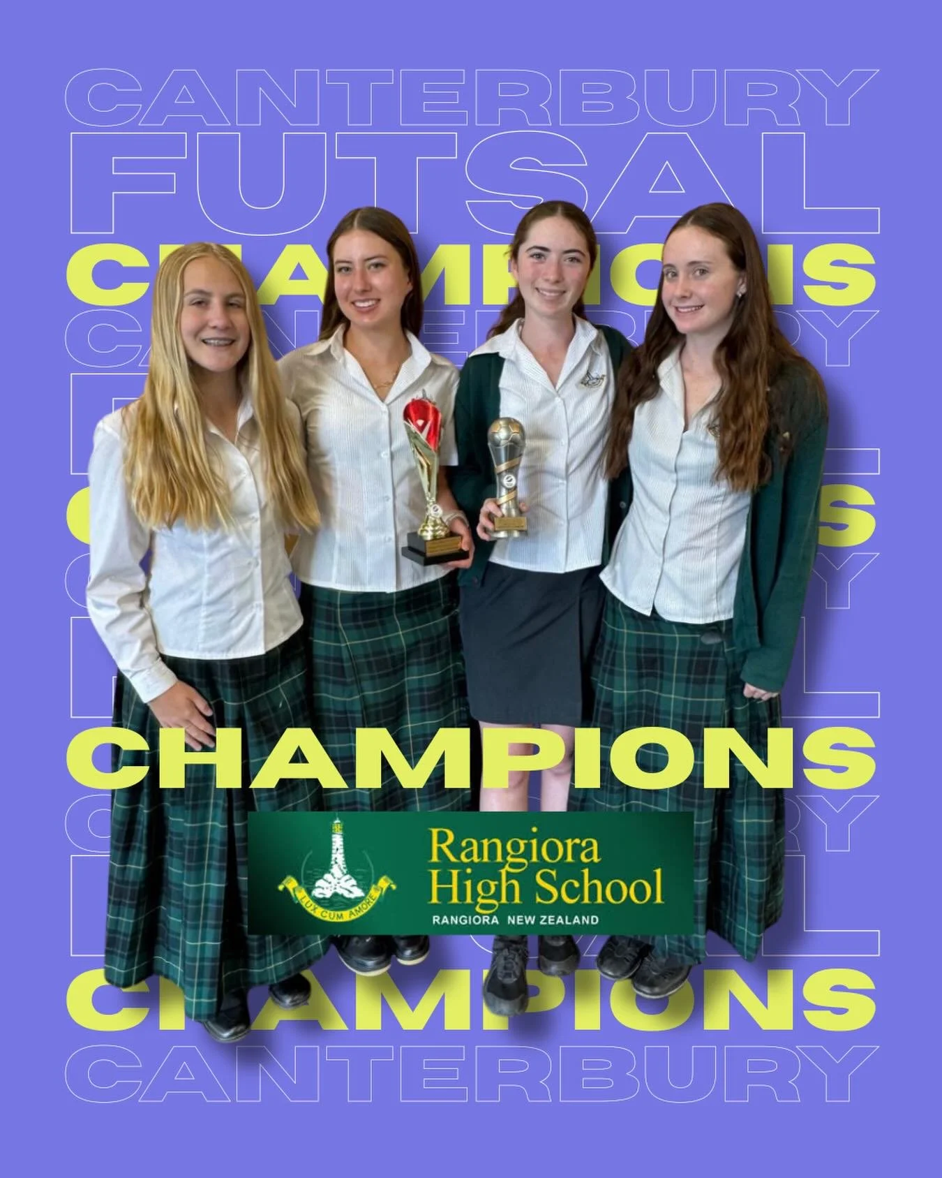Rangiora High School - Canterbury Futsal Champions 🥇⚽️

Big congratulations and achievements from Rangiora High School for taking home the Canterbury Futsal Champions Trophy. Back to back winners and remain undefeated is a statement of their hard wo
