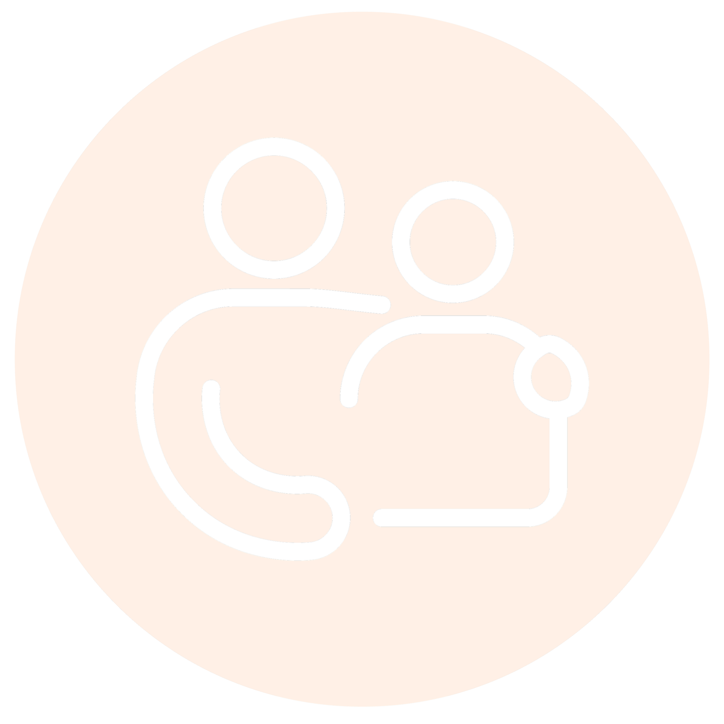 Outline icon of two people, one with an arm around the other, indicating support or care, inside a circle on a light background.