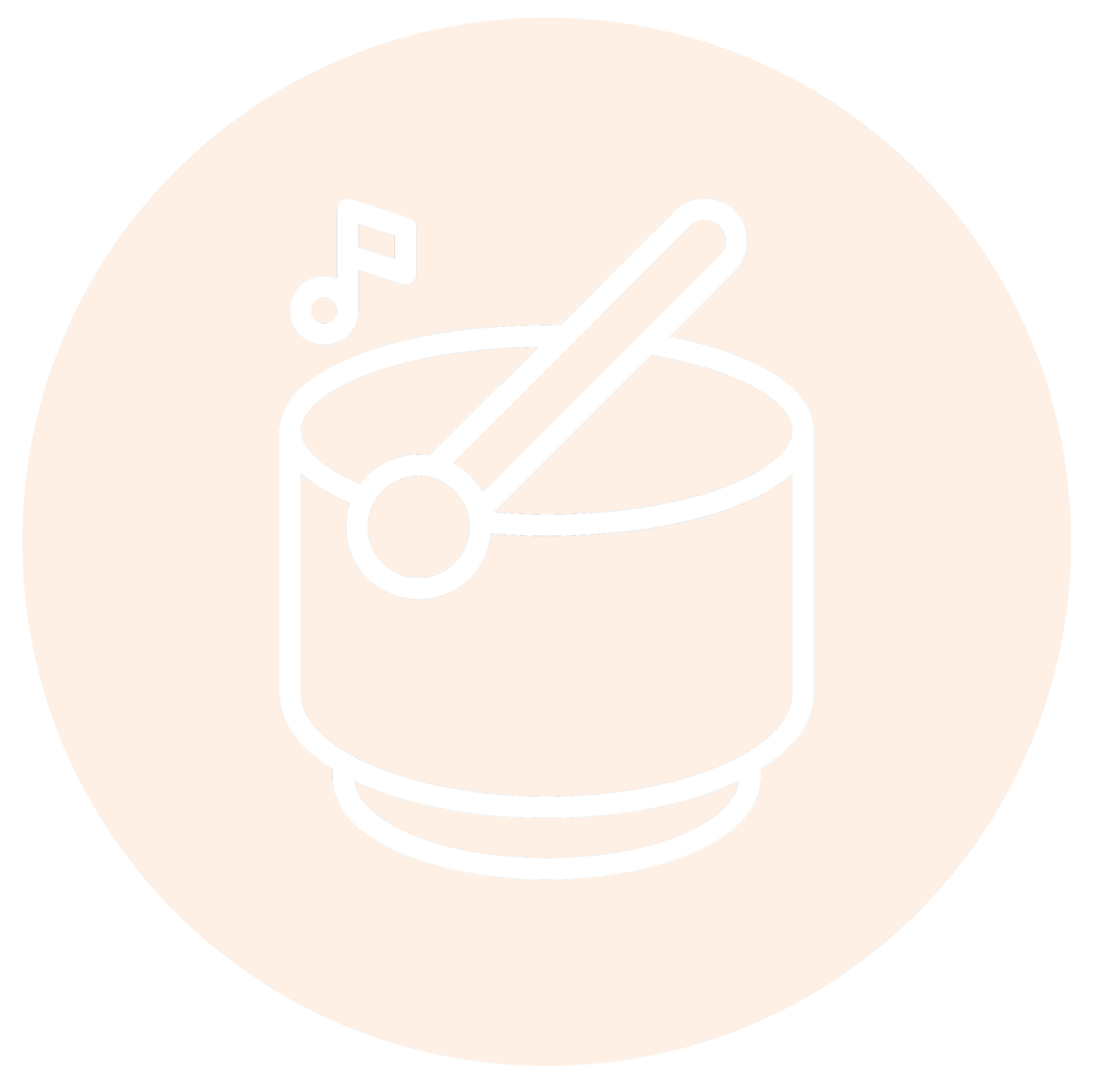 Line drawing of a bowl with a spoon and a musical note nearby.