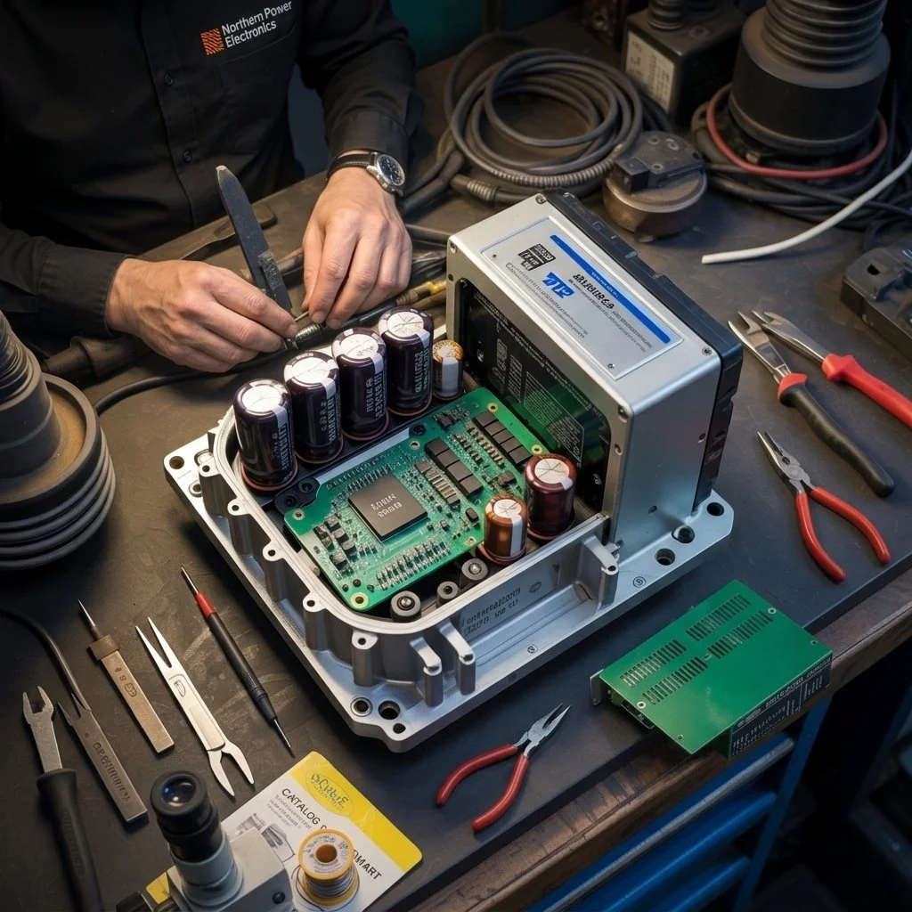 NPE engineer carrying out component-level drive repair at Newcastle workshop