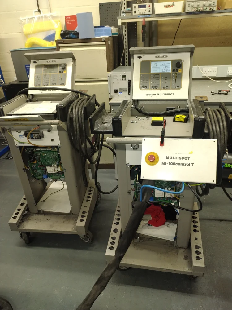 Domnick Hunter industrial LCD operator panel bench tested with control PCB at NPE Newcastle workshop