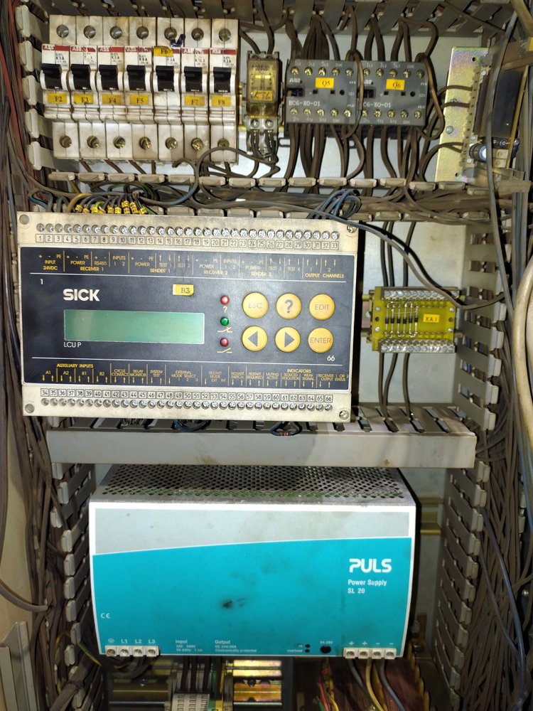 SICK LCU P industrial safety controller operator panel inside electrical cabinet — NPE Newcastle