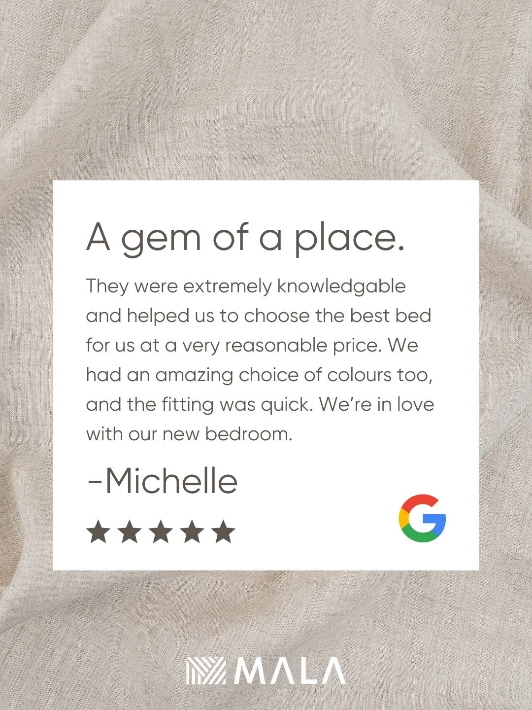 A big thank you to Michelle for sharing her experience with us. Really appreciate the kind words 😊

Find us:
📍 33-34 High Street, Rugby CV21 3BW
☎️ 01788 726235
⭐ 4.9 stars on Google

MALA Beds - Here to help you #SleepBetter.
*Ask in-store for det