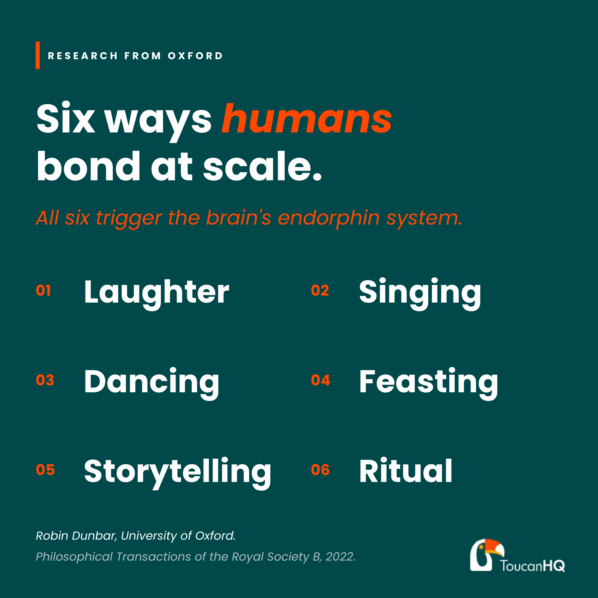 Six ways humans bond. Which are you using in your team?