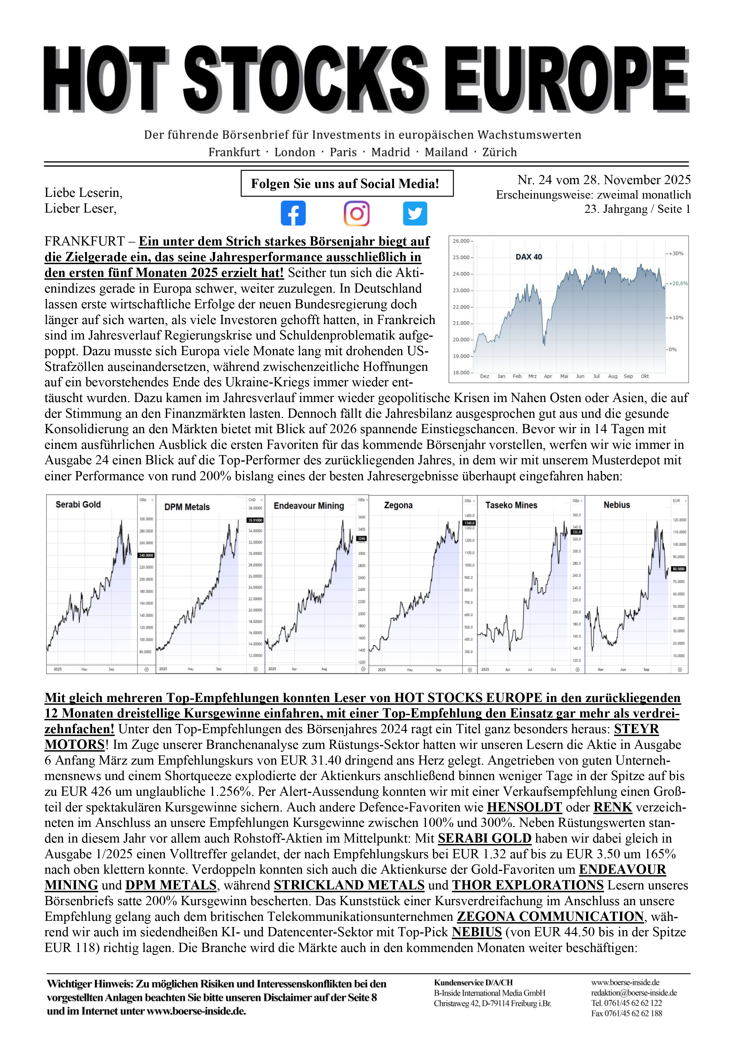 Hot Stocks Europe – Cover (Ausgabe 24/2025)