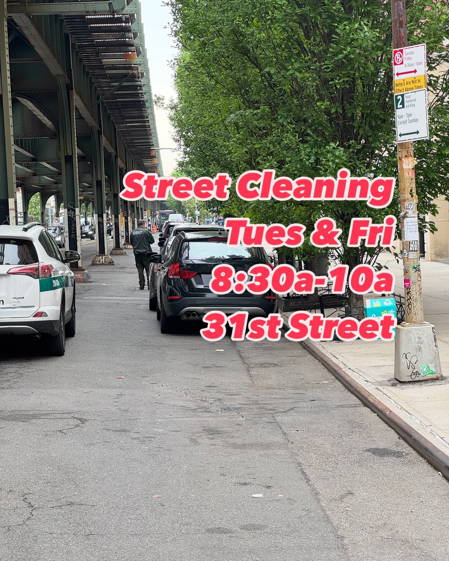 Don't get caught sleeping in! 🚨 Every Tuesday and Friday, 31st St. Street Cleaning Rules from 8:30-10 AM. $65 Fine, but the Early Bird Special at 31-57 31st is just $14! #parking #astoria #queens