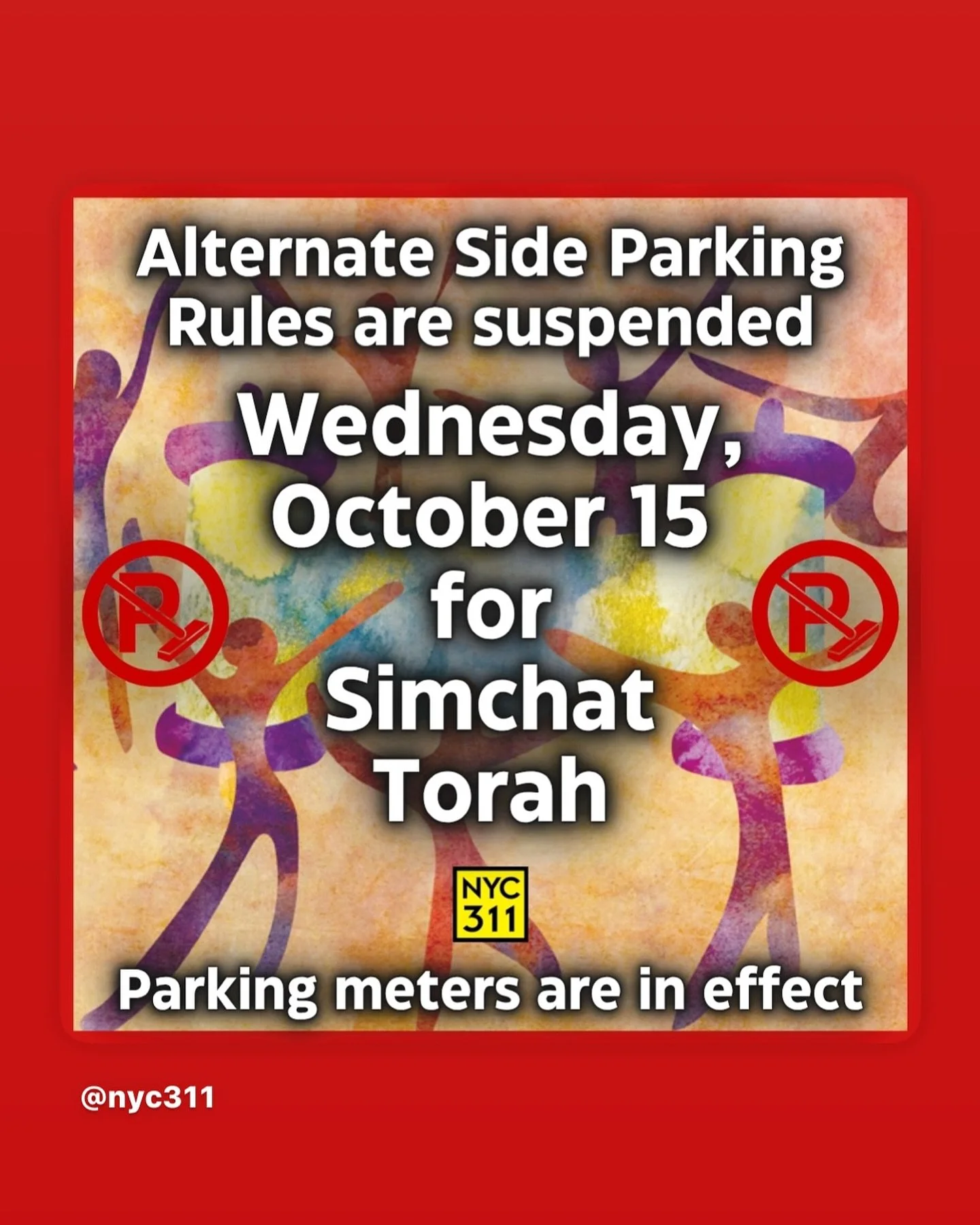 Alternate side parking is suspended in NYC today. Meter rules still apply.