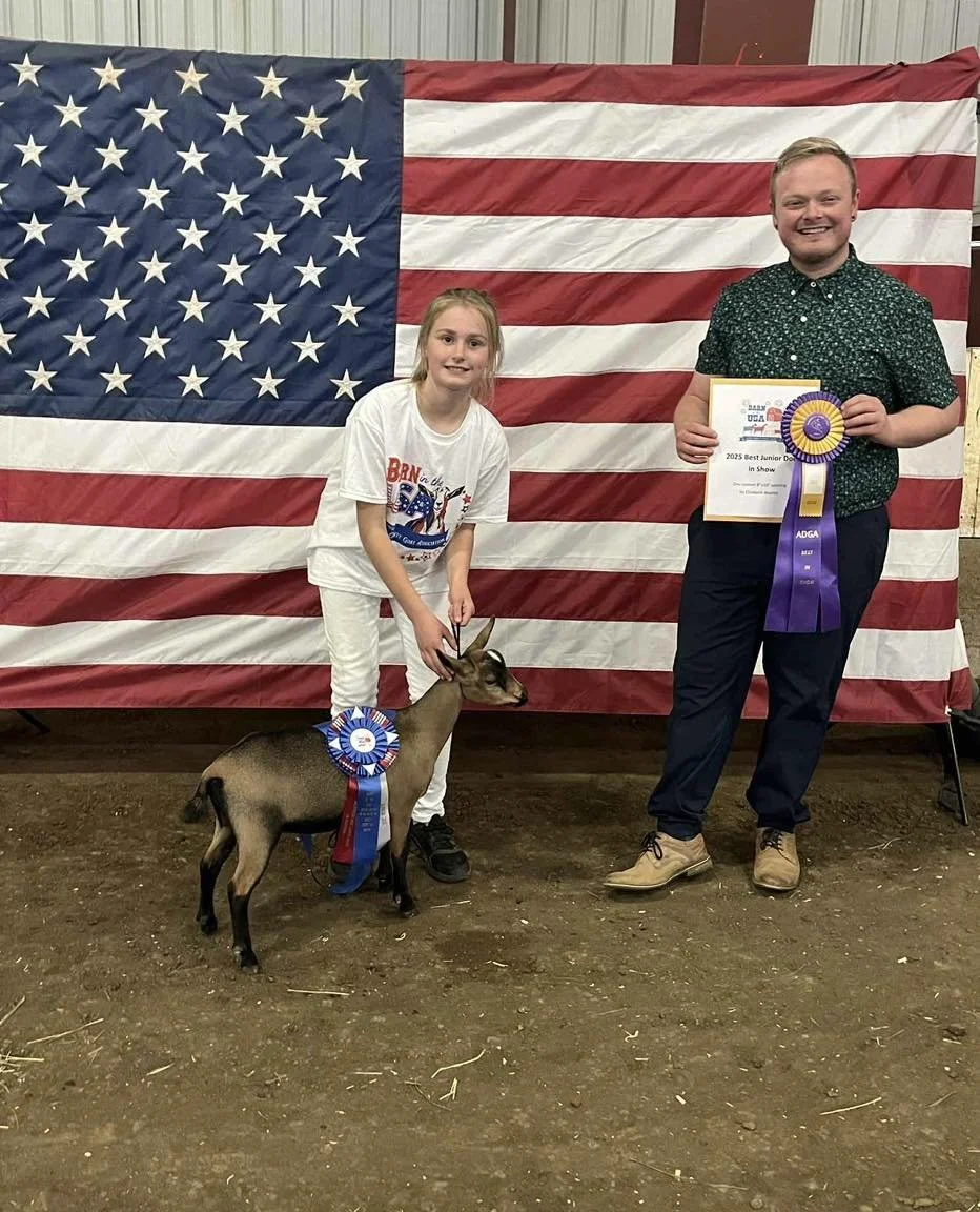 2025 daugher: PRIMROSE HILL BH STELLALUNA x1 JrGCH, x1 JrBIS (PC: Itrek Acres)