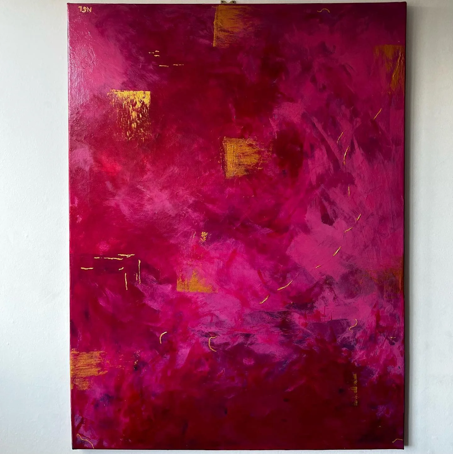 The Pink One  #acrylicpainting #abstractart #pink #gold