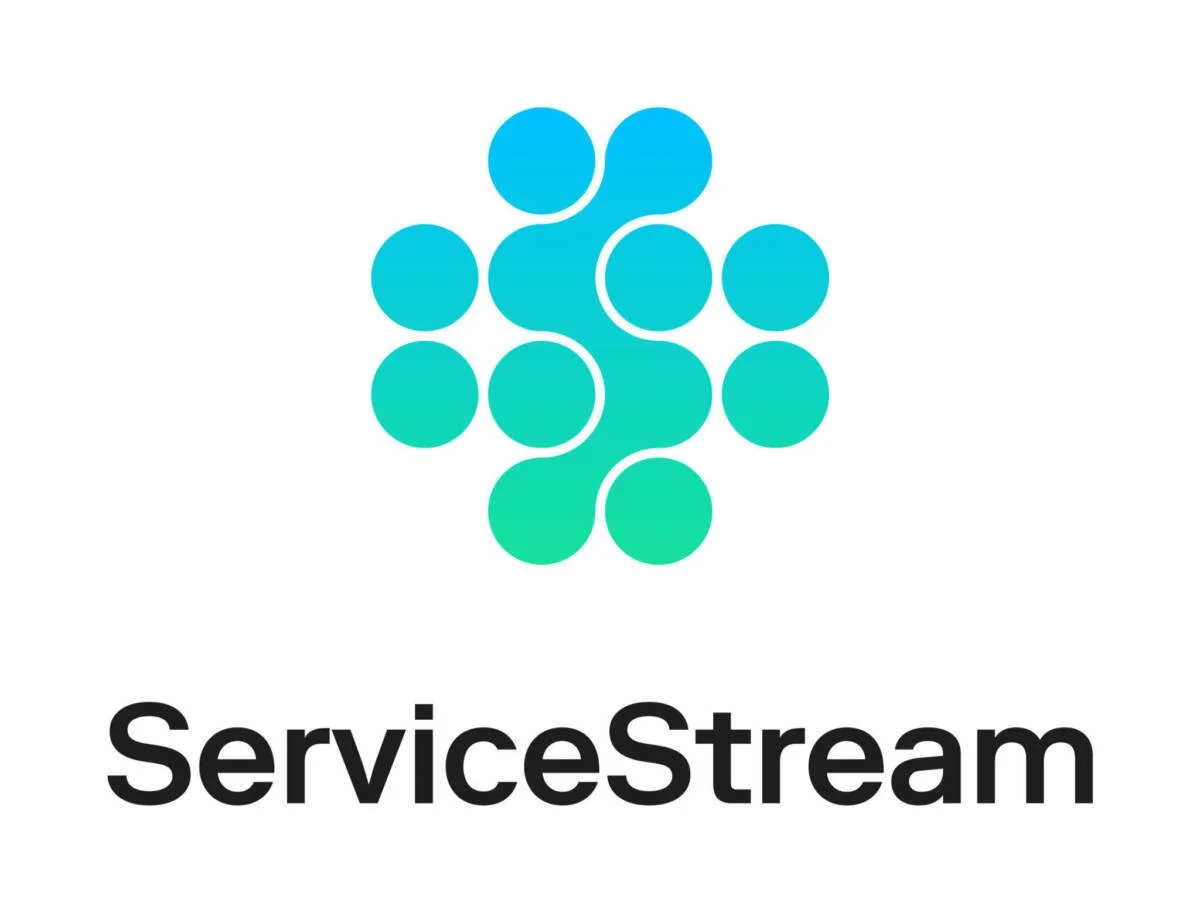 ServiceStream logo with a teal and blue abstract circular design above the company name in black text.