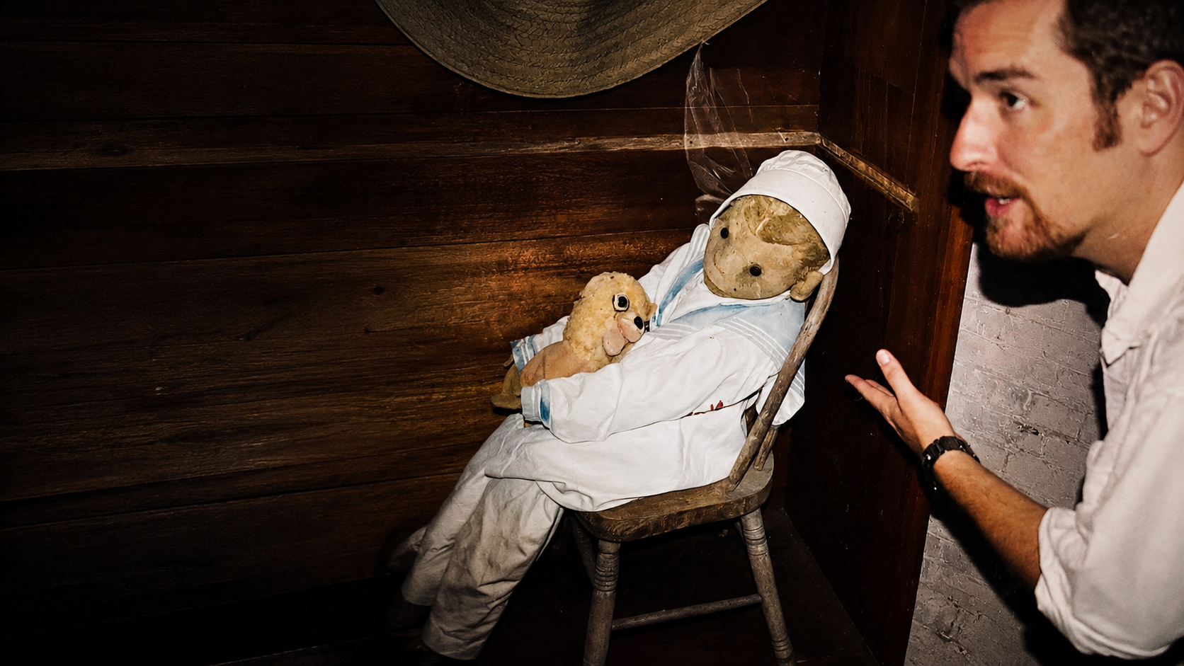David L. Sloan with Robert the Doll at Fort East Martello in Key West in 1996