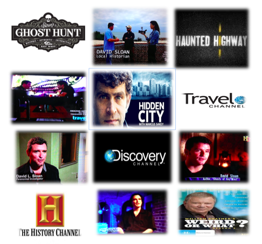 Images of author Davd L. Sloan features on Discovery Channel, History Channel and other TV networks wth Jack Osbourne, William Shatner and other celebrities and hossts.