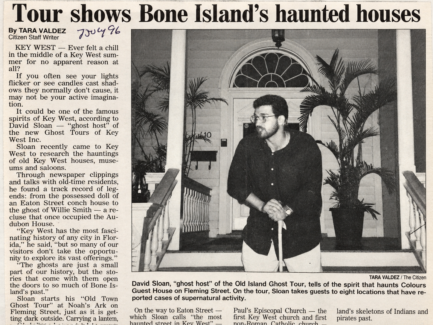 1996 Key West Citizen article featuring David L. Sloan and his early Old Island Ghost Tour in Key West.