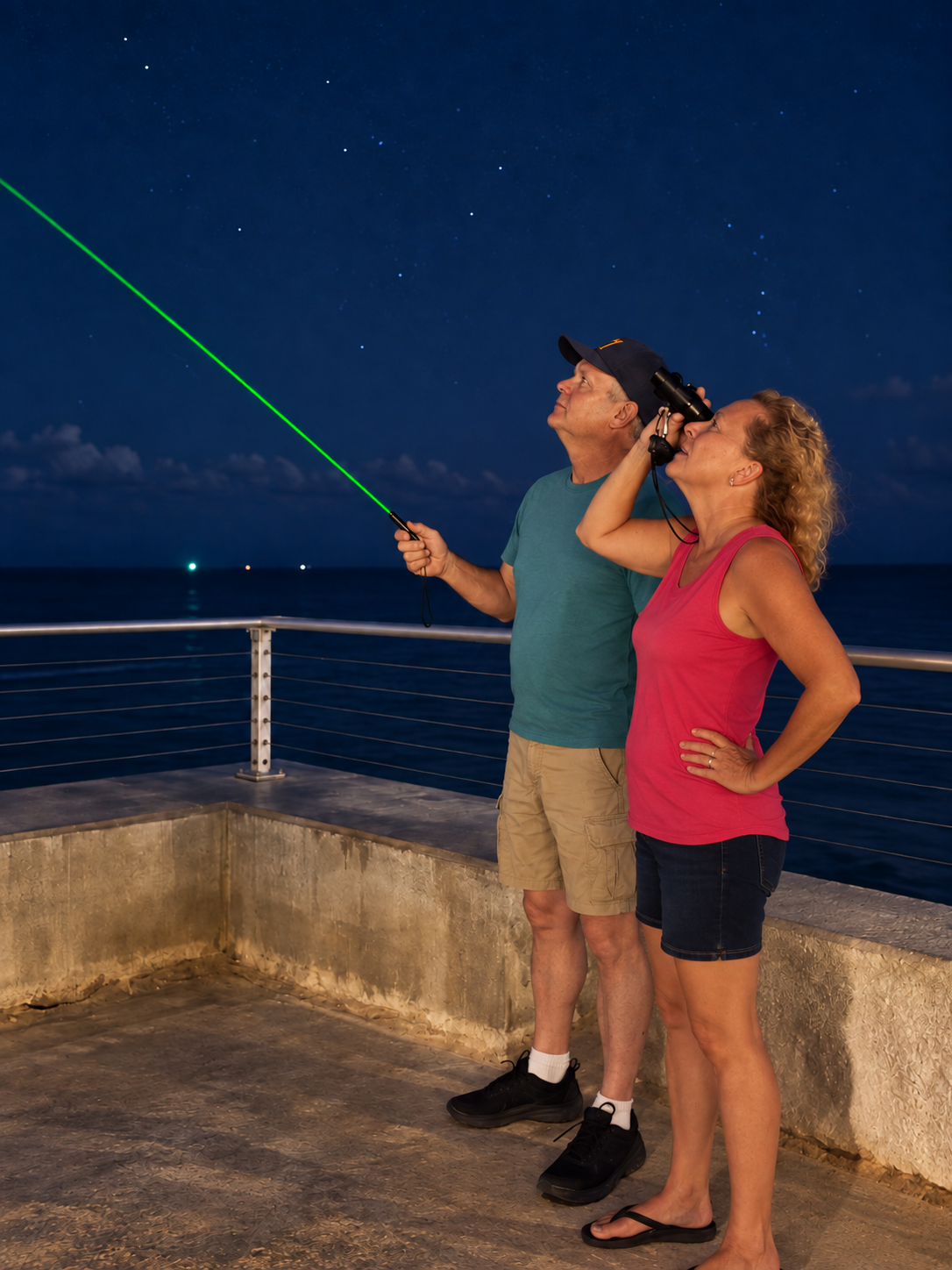 Guests using night vision and a laser pointer during a Key West skywatch