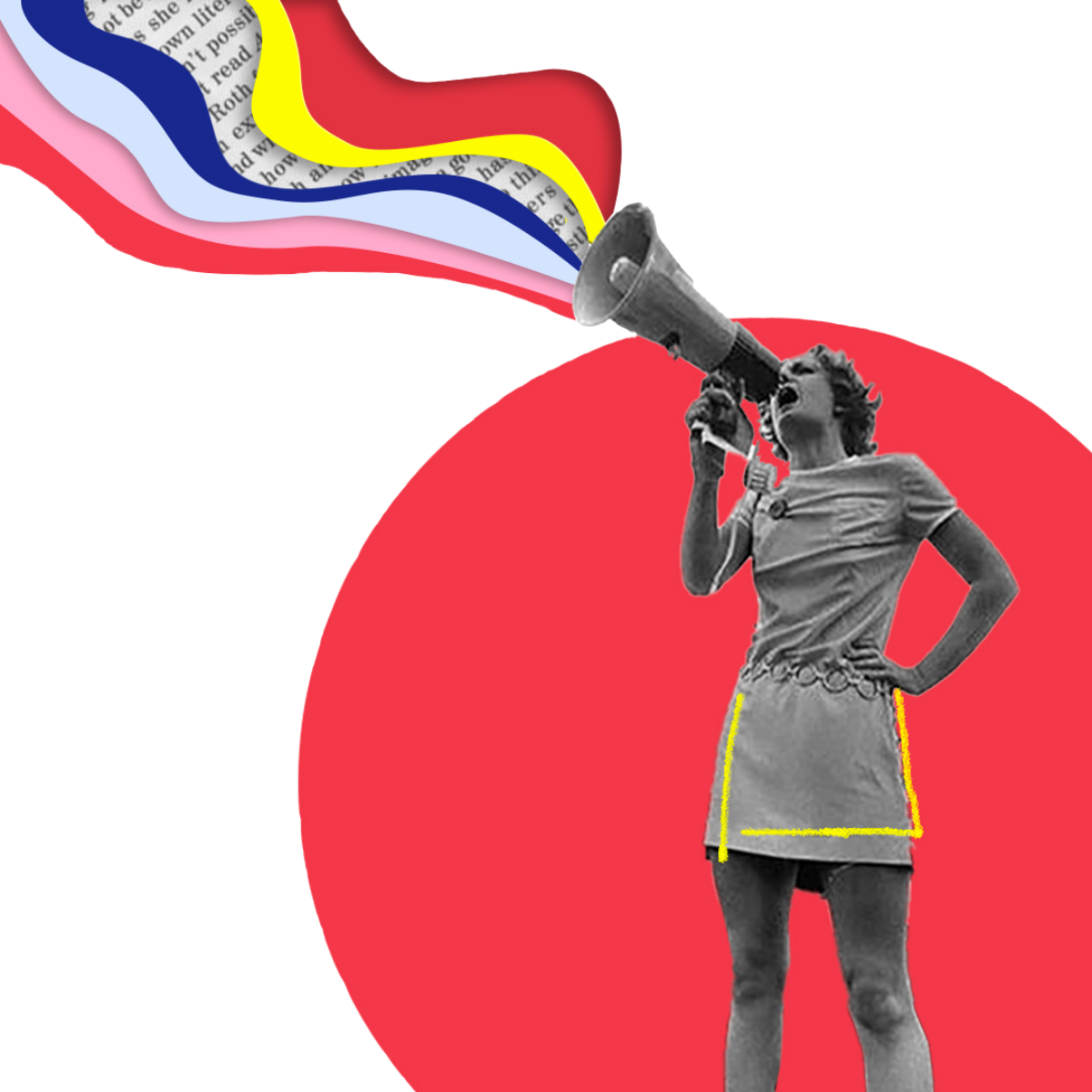 Colourful graphic of women shouting into a megaphone