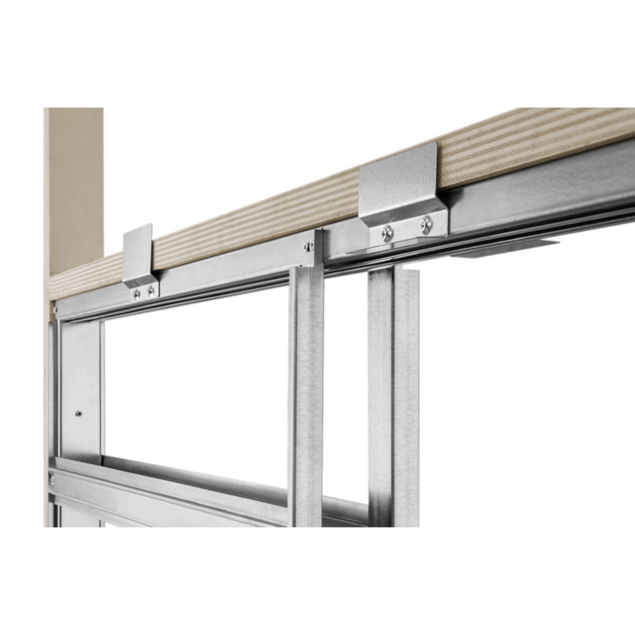close up of pocket door frame - steel frame
