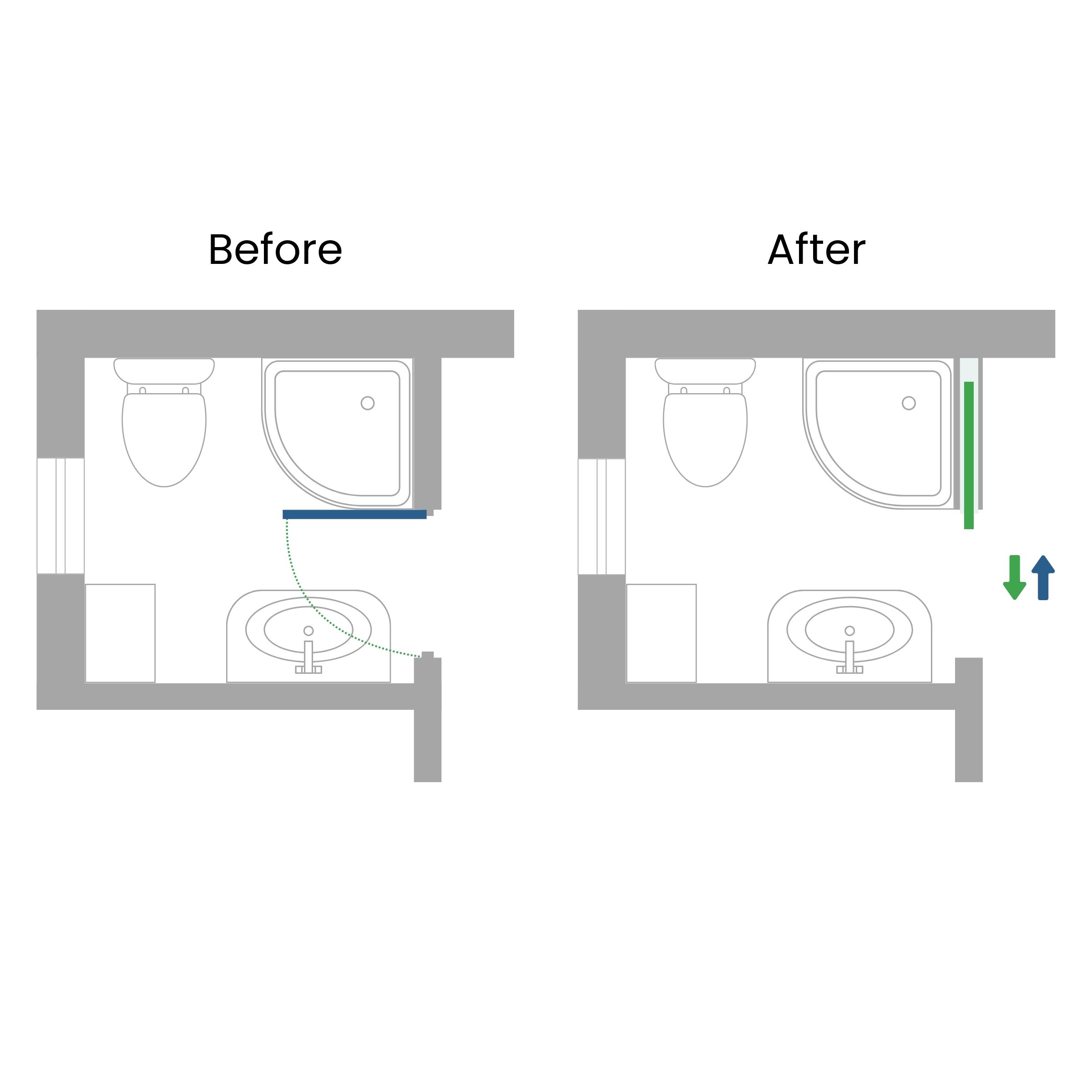 before and after pocket door frame / space saving