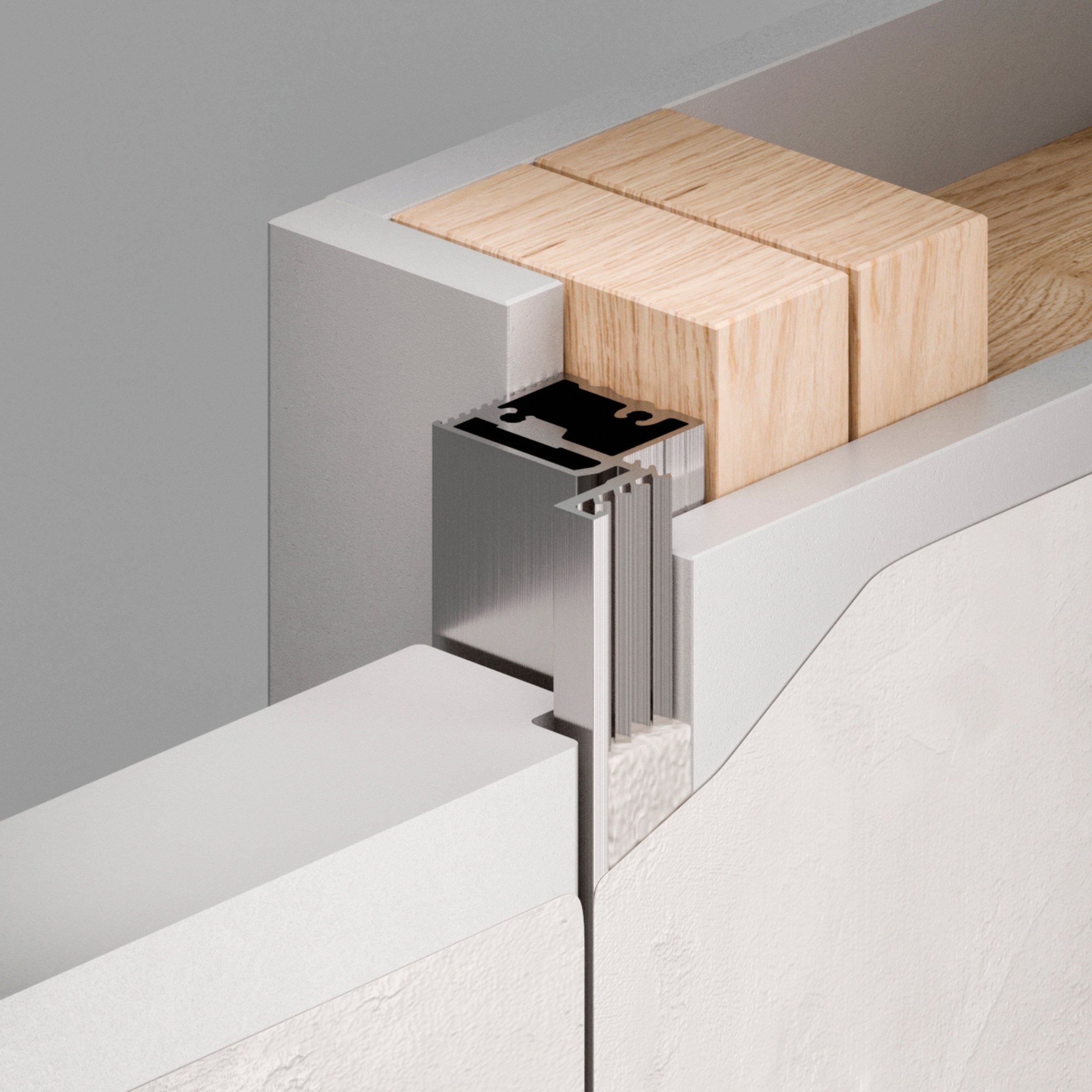 Ultra Flush Door Kit Close up with stud and plaster