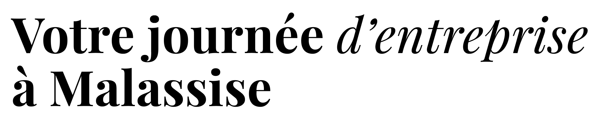 Texte en français : "Votre journée d'entreprise à Malassise" en lettres noires, avec une police variée, sur fond blanc.