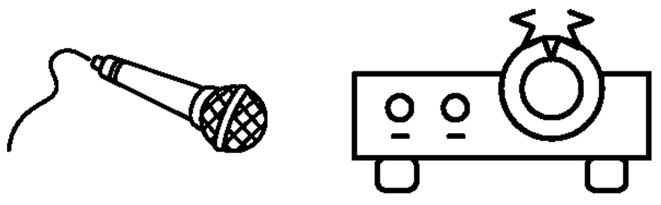 Illustration de deux éléments : un microphone et un haut-parleur avec un symbole de son.