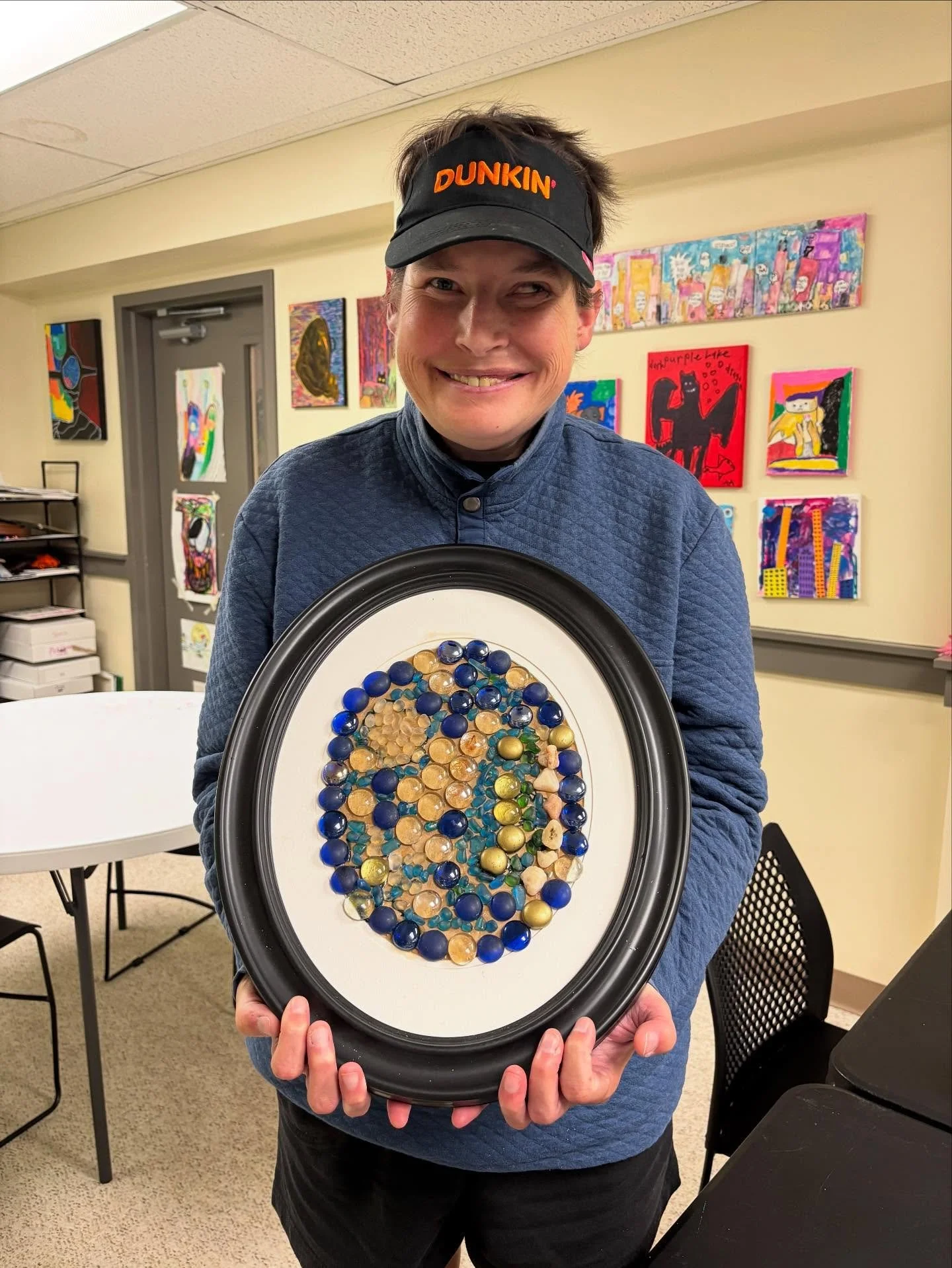 Steph made this sea glass/bead collage for Colleen! Inspired by the ocean. 
#seaglass #collage #mosaic #art #abstract