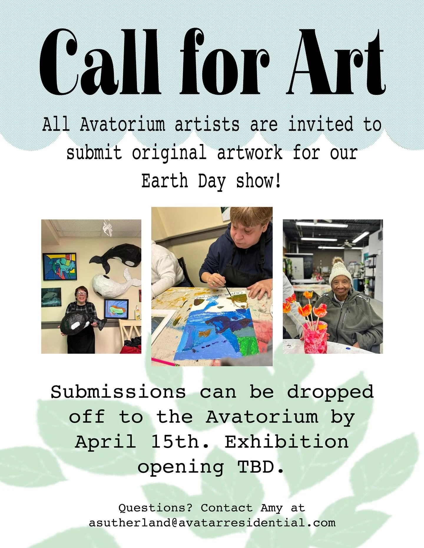 Call for art! Submissions must be original and made by the artist themselves. Sign up for an art class or open studio to work on your submission. 

#callforartists #callforart #earthday #art
