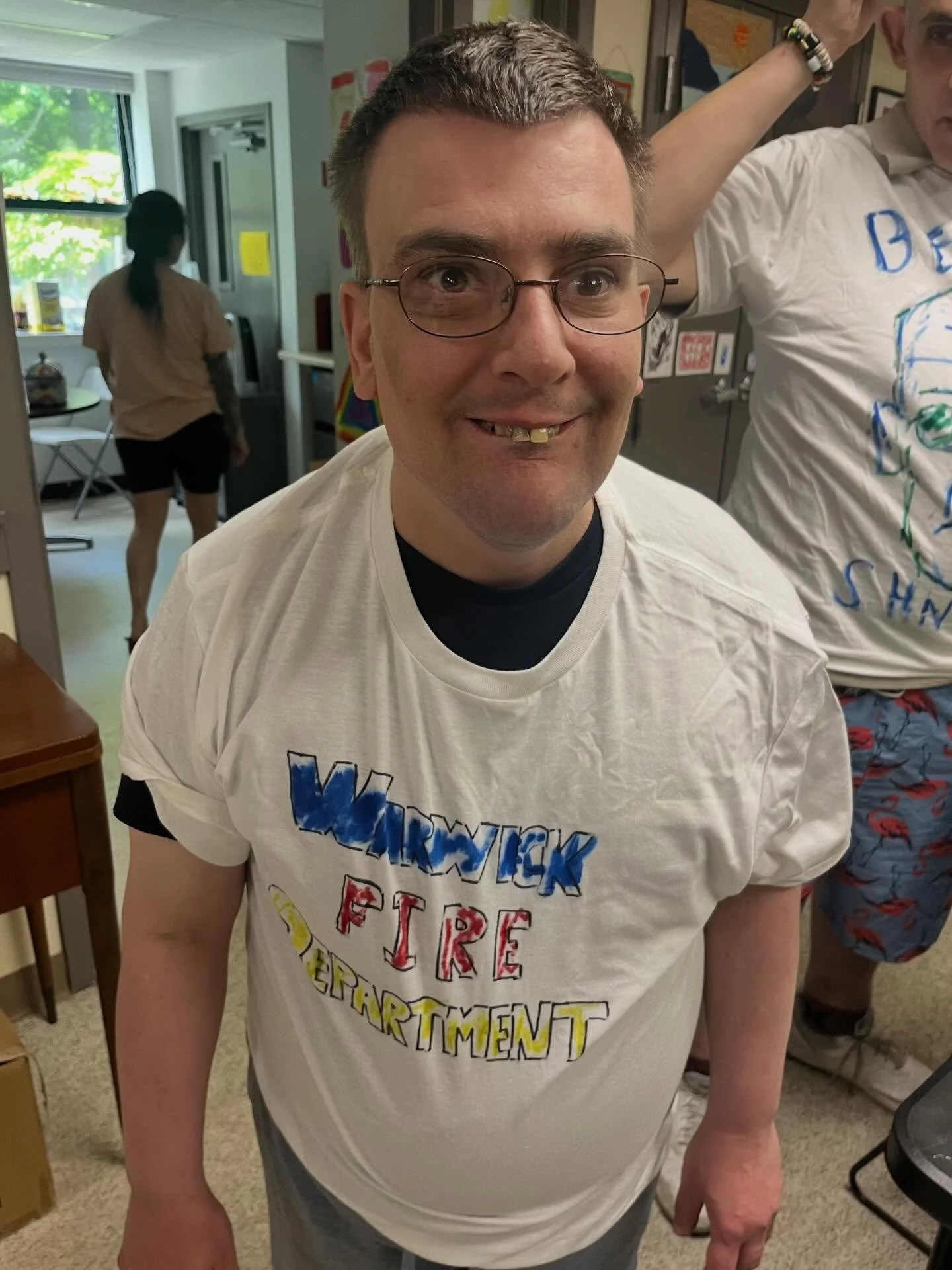 The gang had fun making t-shirts based on their favorite things!
1. Ronnie and the #warwickfiredepartment
2 &amp; 3. Tina and #horrorgirl
4. Ron as a #policeofficer 
5. Lizzy and #lawandorder
