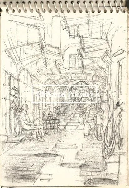 Sketchbook, Israel, David Street, Jerusalem,  pencils, 1988.