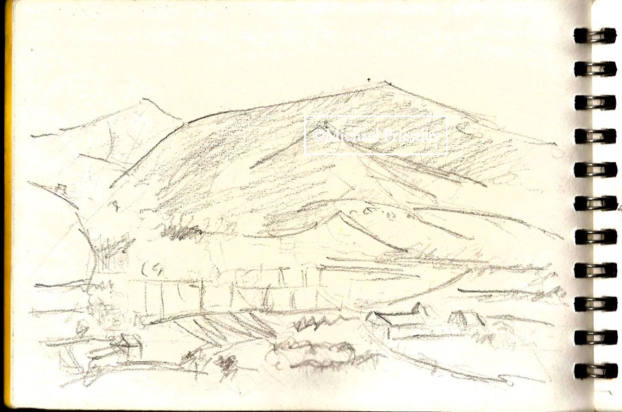 Sketchbook, View from Le Mimosas, Cote d'Azur, 1990, pencils.