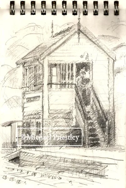 Sketchbook, Severn Valley Railway, Hampton Loade Signal Box, pencils, 1990's. 4.