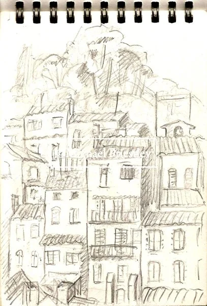 Sketchbook, Le Mimosas, Cote d'Azur, 1990, pencils.