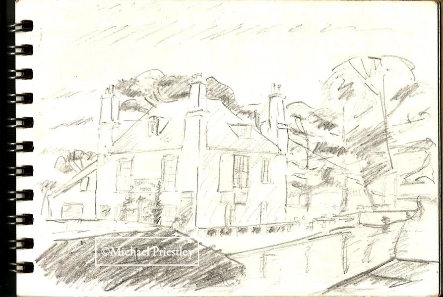 Sketchbook, Double Locks Hotel, Exeter, pencils, 1990.