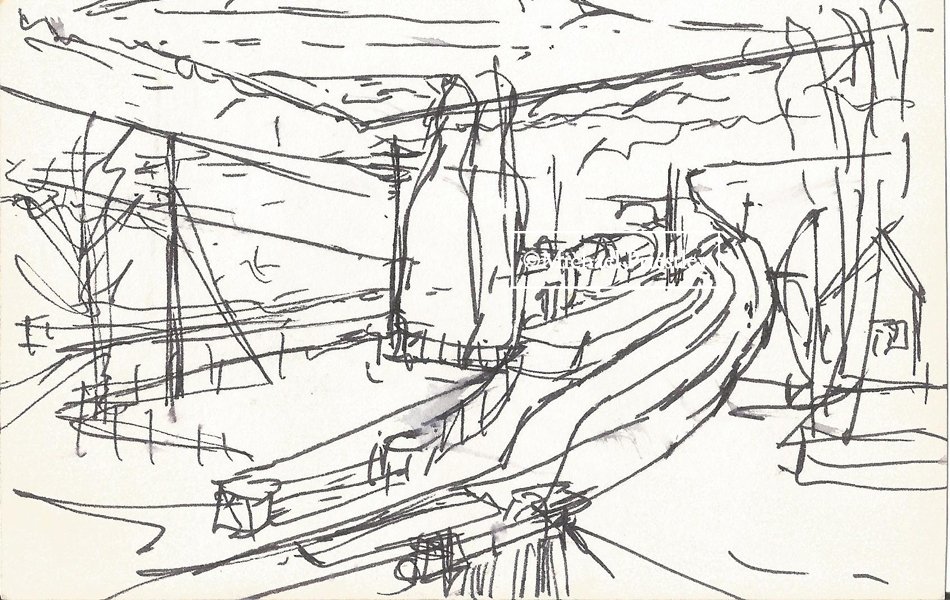 Sketchbook, Severn Valley Railway, Hampton Loade Station, black biro, 1990's. 2.