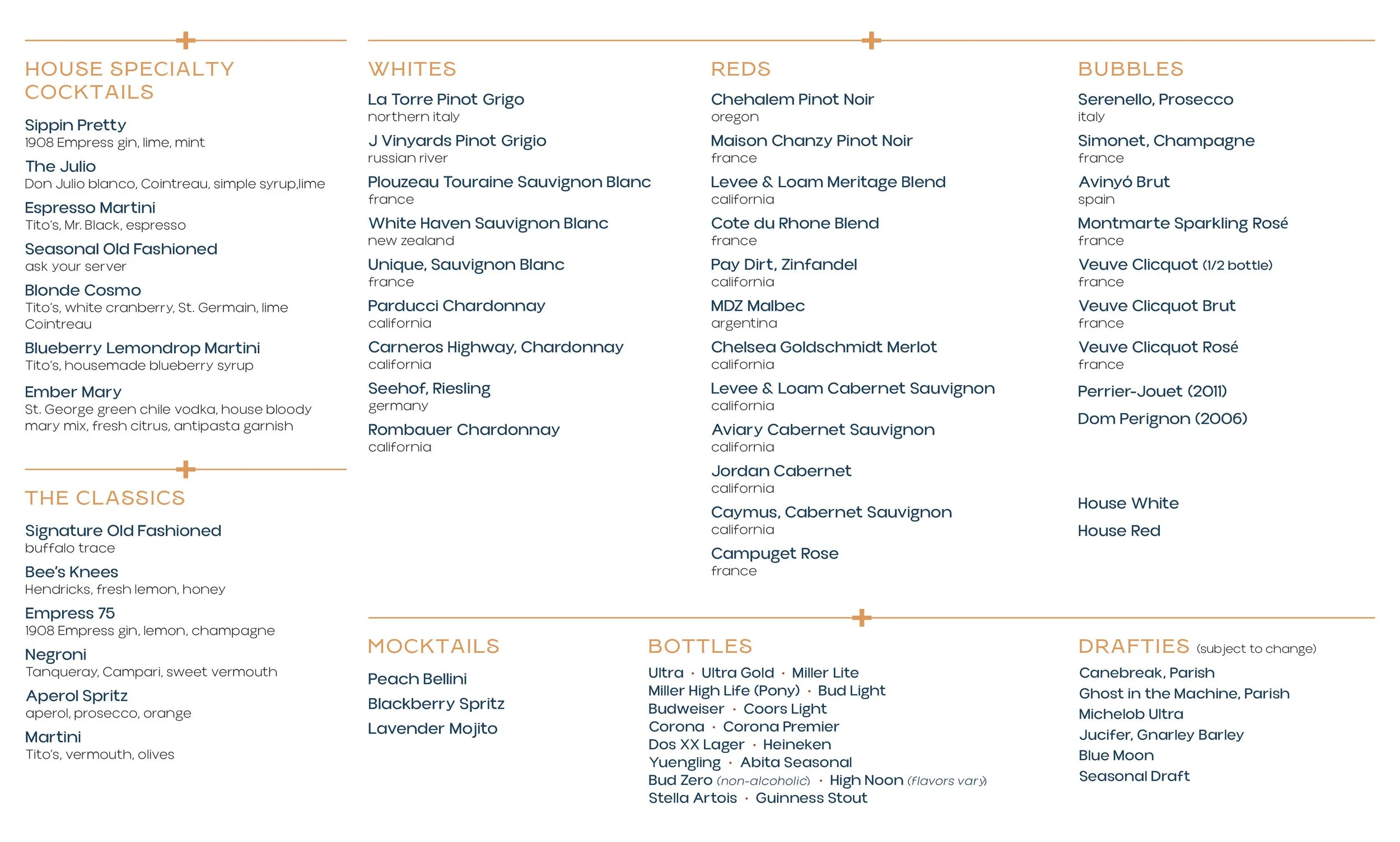 Menu - Ember Kitchen + Cocktails — Your Site Title