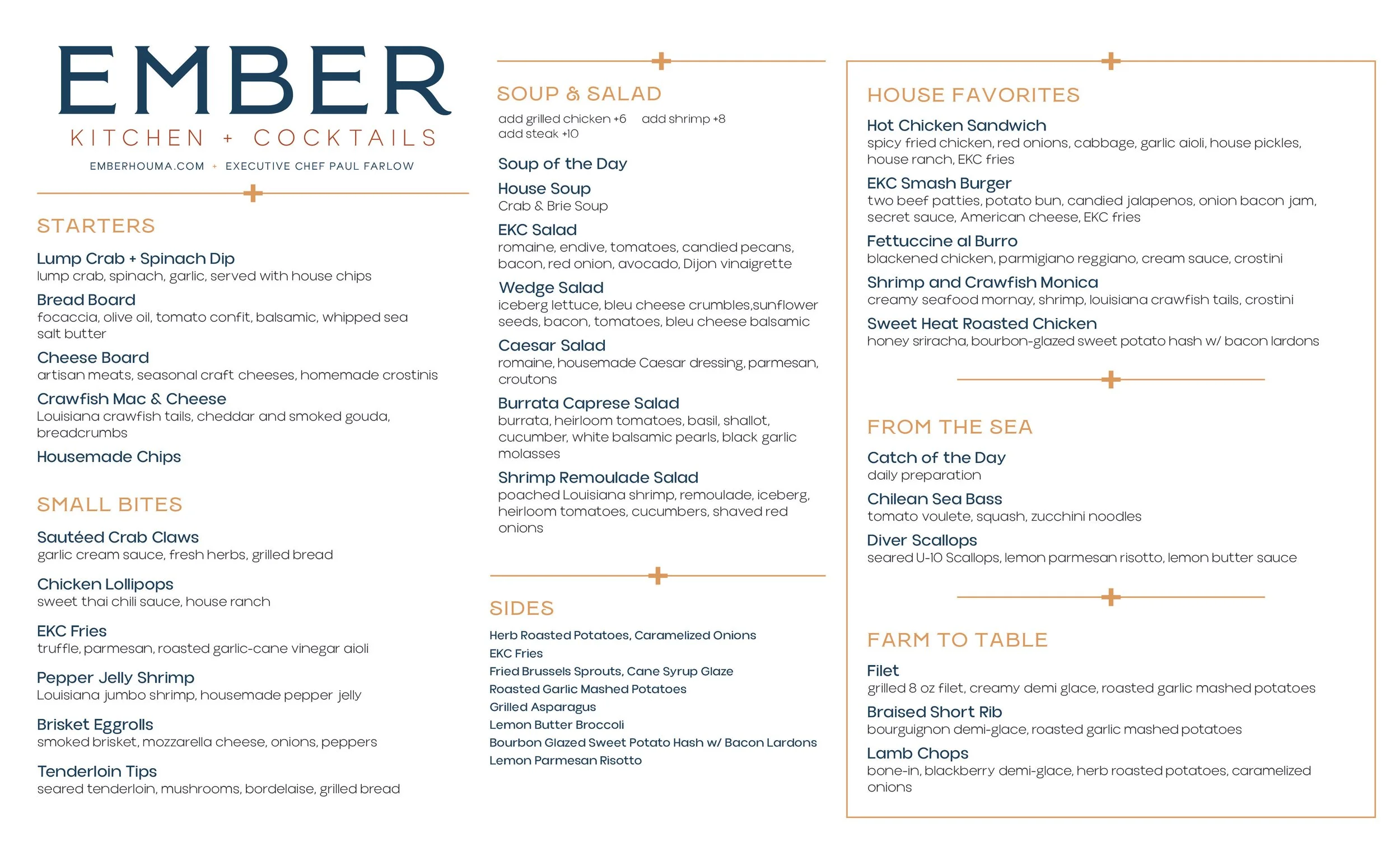 Menu - Ember Kitchen + Cocktails — Your Site Title