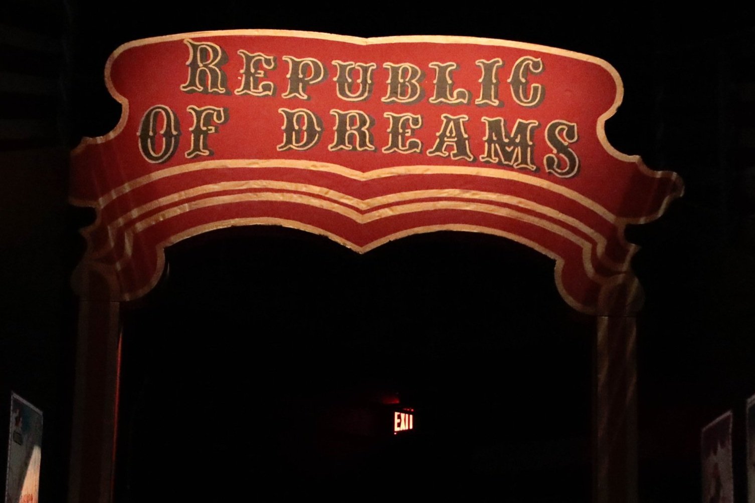 Foam "Republic of Dreams" sign and columns.