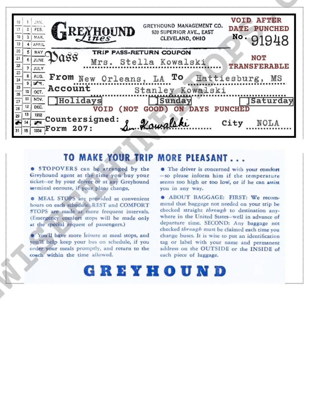 Greyhound ticket, digitally designed to print on cardstock. Mix of custom design and reference images, so it looked consistent when printed.
