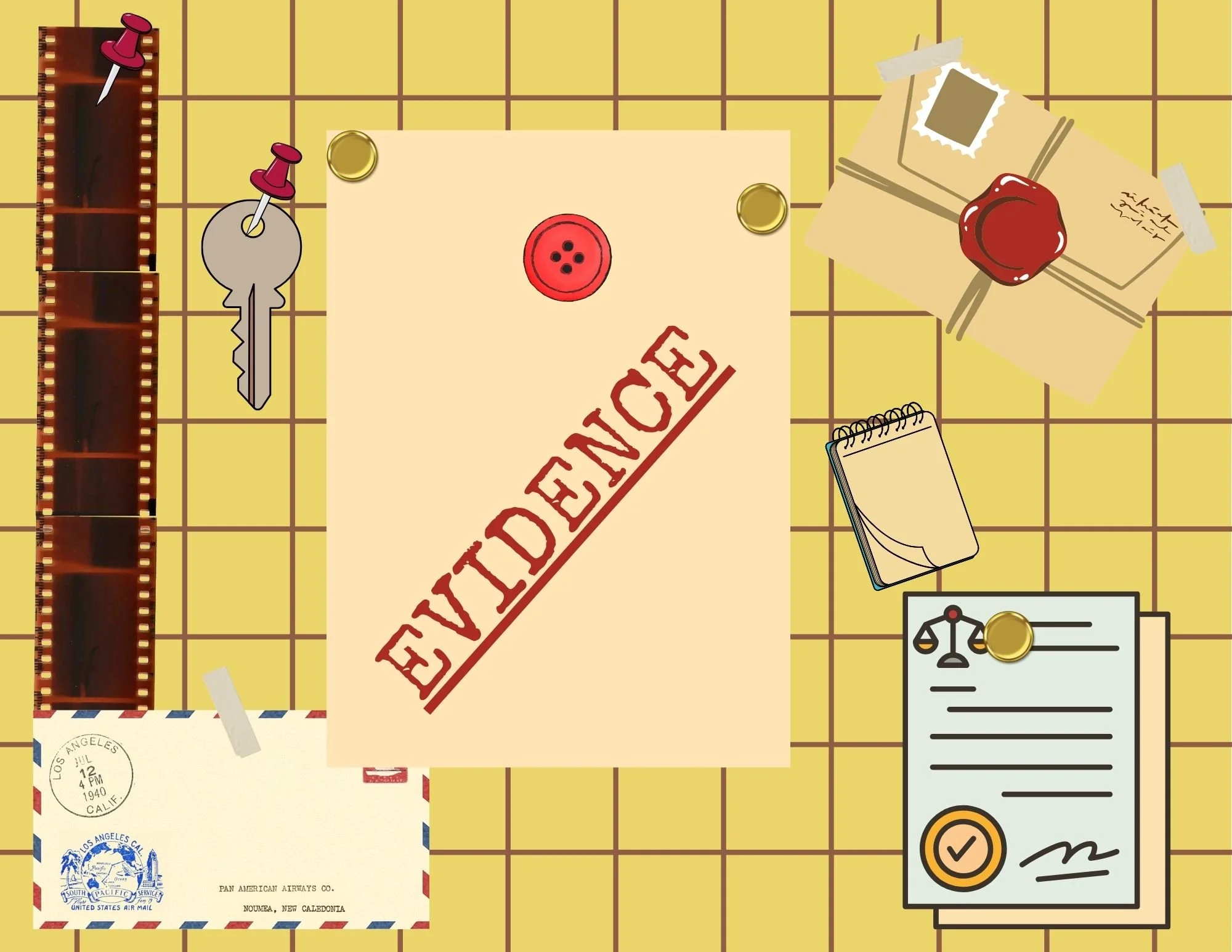 Original sketch for the Evidence Panel, designed to look like the center of the game board and the pieces.