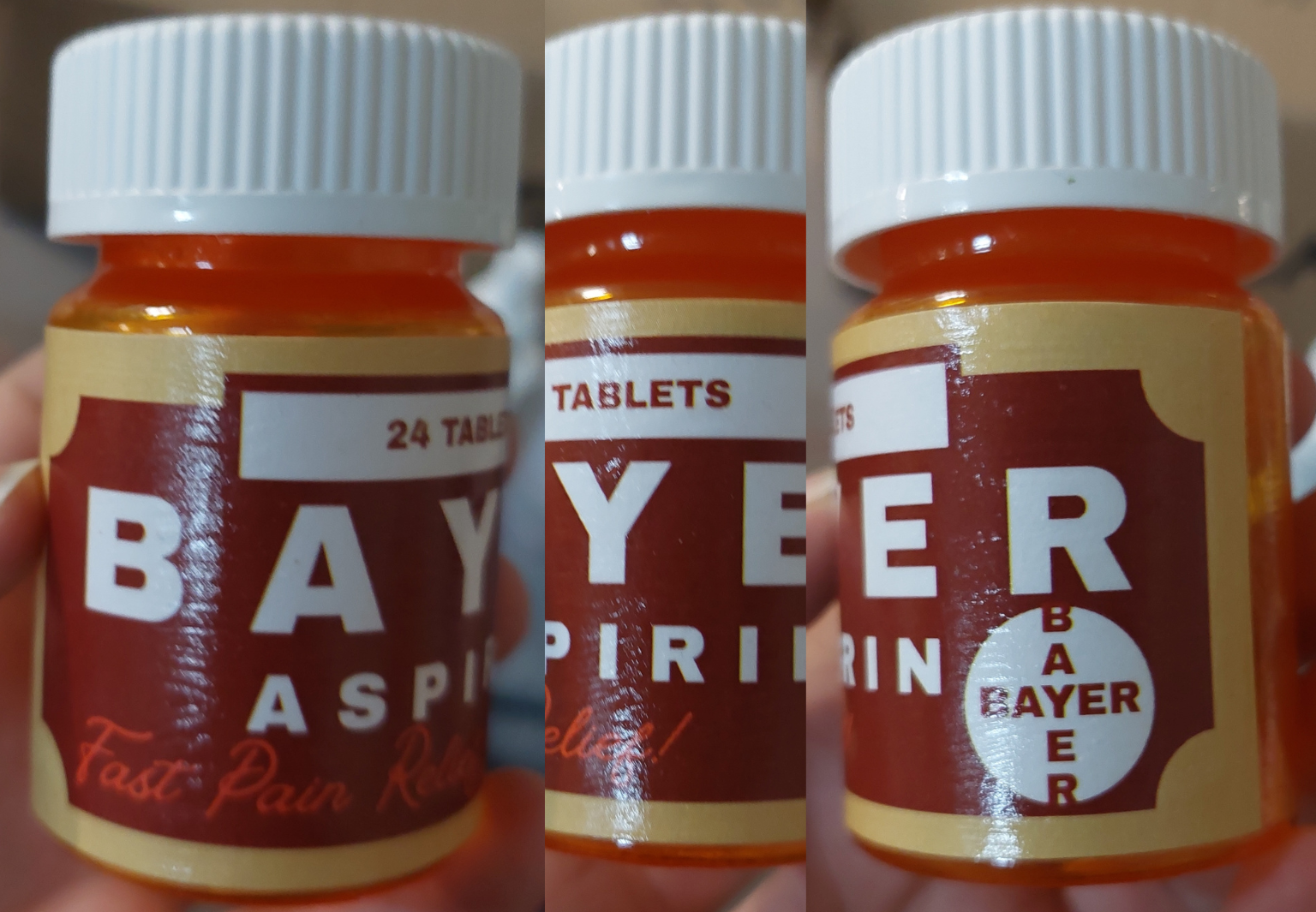 Recreated Aspirin bottle, fill with mints. Originally made for Beautiful Carol King, but cut and then reused here. This was the only consumable for this show. 