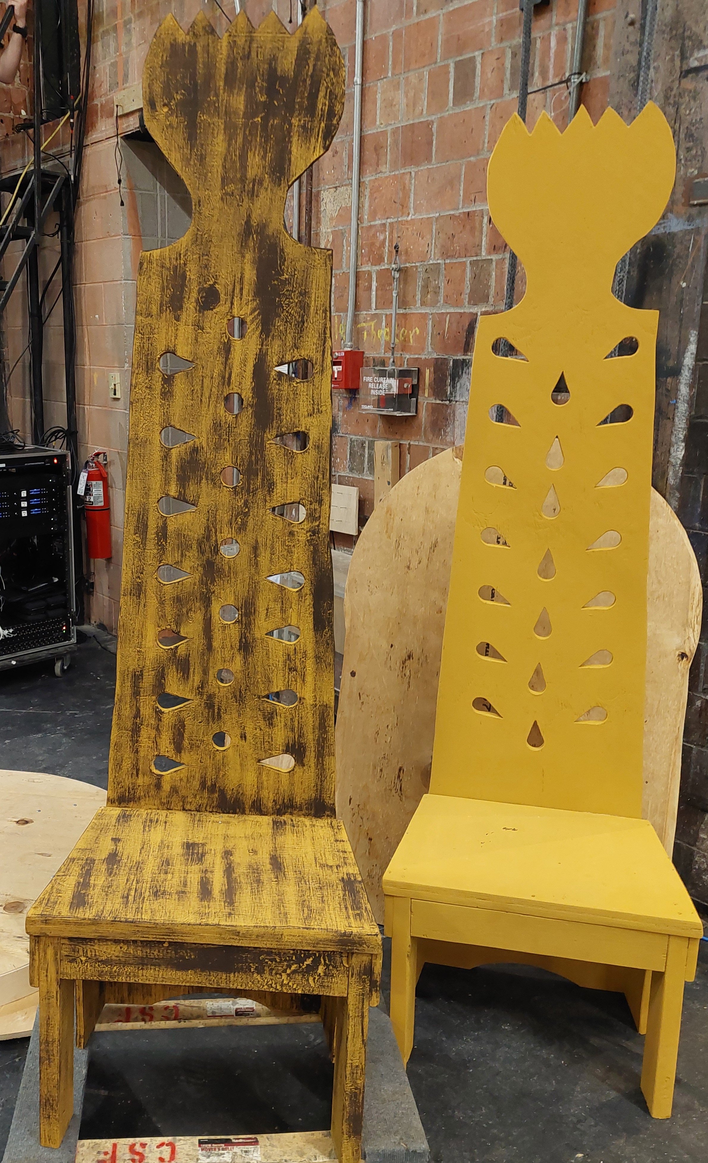 Right: Lady MacBeth throne with paint step one. Left: Lord MacBeth throne with paint step two.